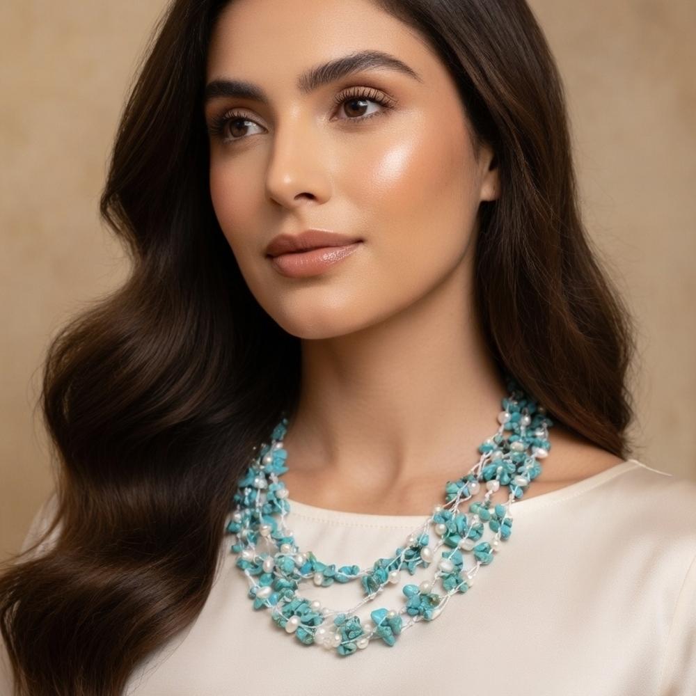 Source Unknown Blue Turquoise Multi-Strand Beaded… - image 1